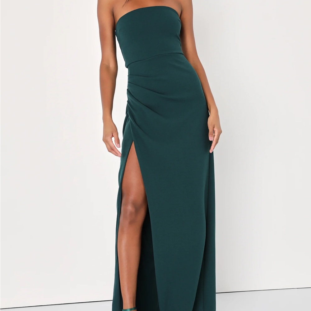 Lulu's Strapless Dark Green Gown